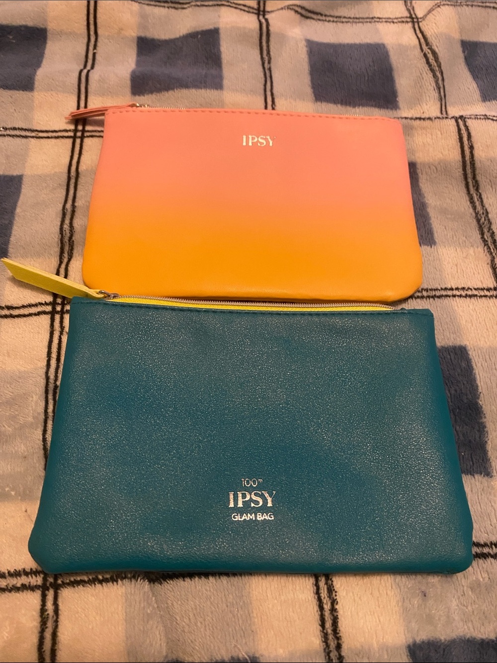 ipsy Two-Piece Cosmetic Pouch Set in Pink, Yellow & Teal 100th glam bag